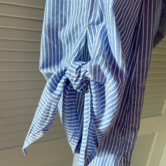 beachlunchlounge  Paige Blue Stripe Tie Bell Sleeve Off The Shoulder Top S - Picture 2 of 8